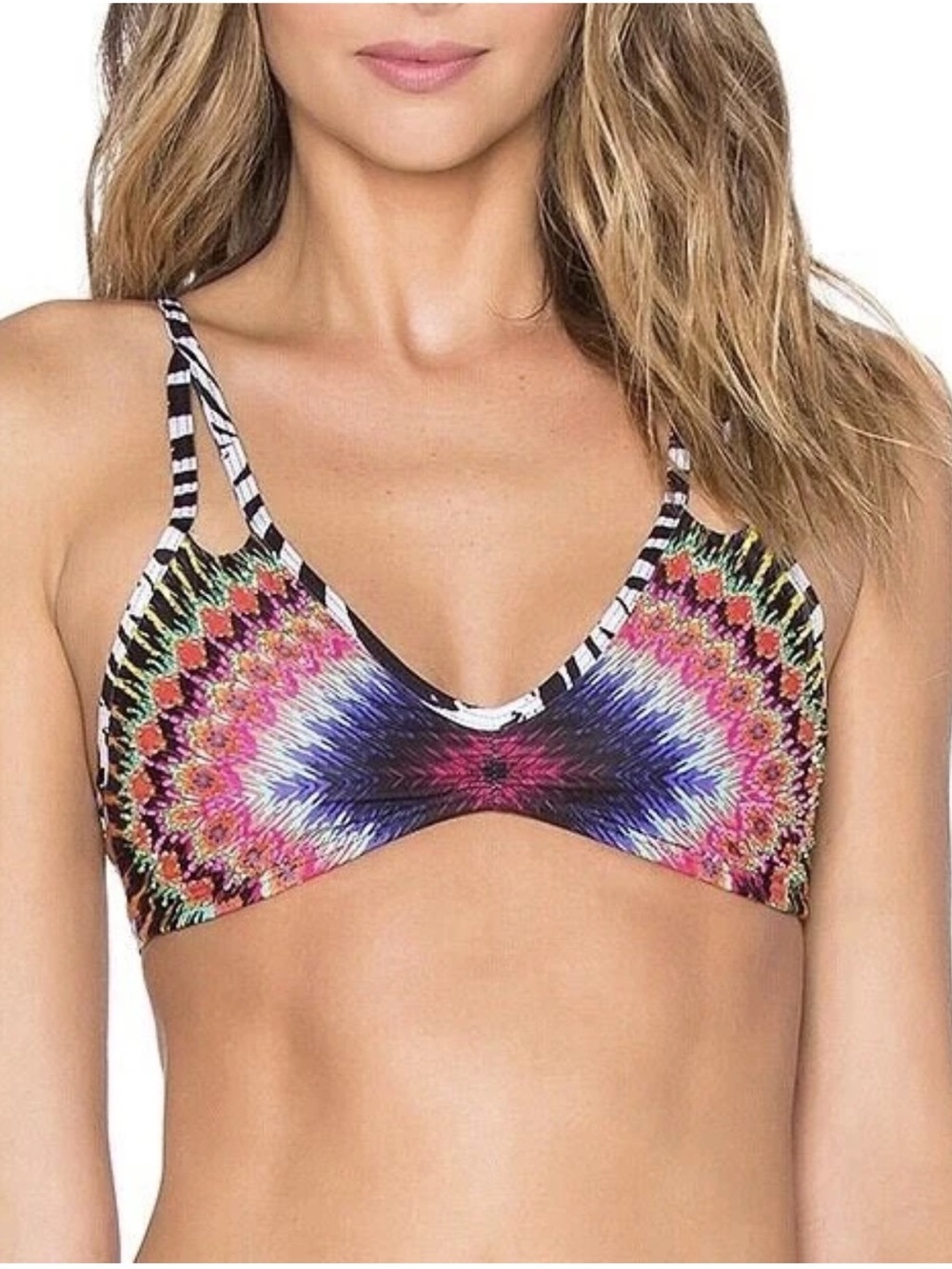 Pilyq African Rays Utopia Bralette Multicolor Strappy Bikini Top size D